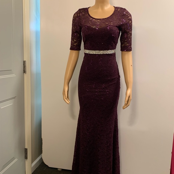 Women junior prom purple lace sequins bodycon mermaid maxi dress size (S) - Picture 2 of 14